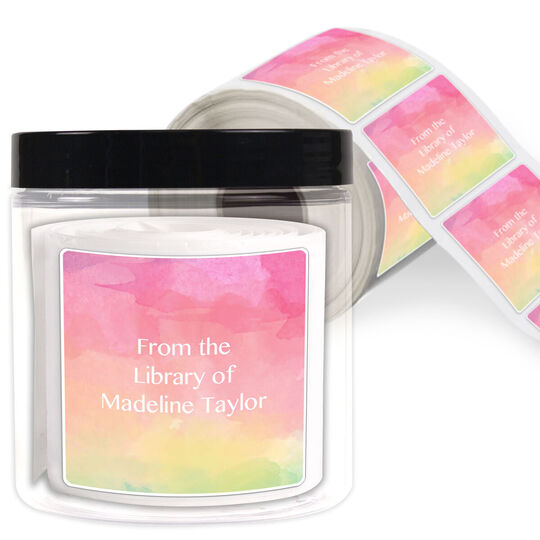 Rainbow Watercolor Library Square Stickers in a Jar